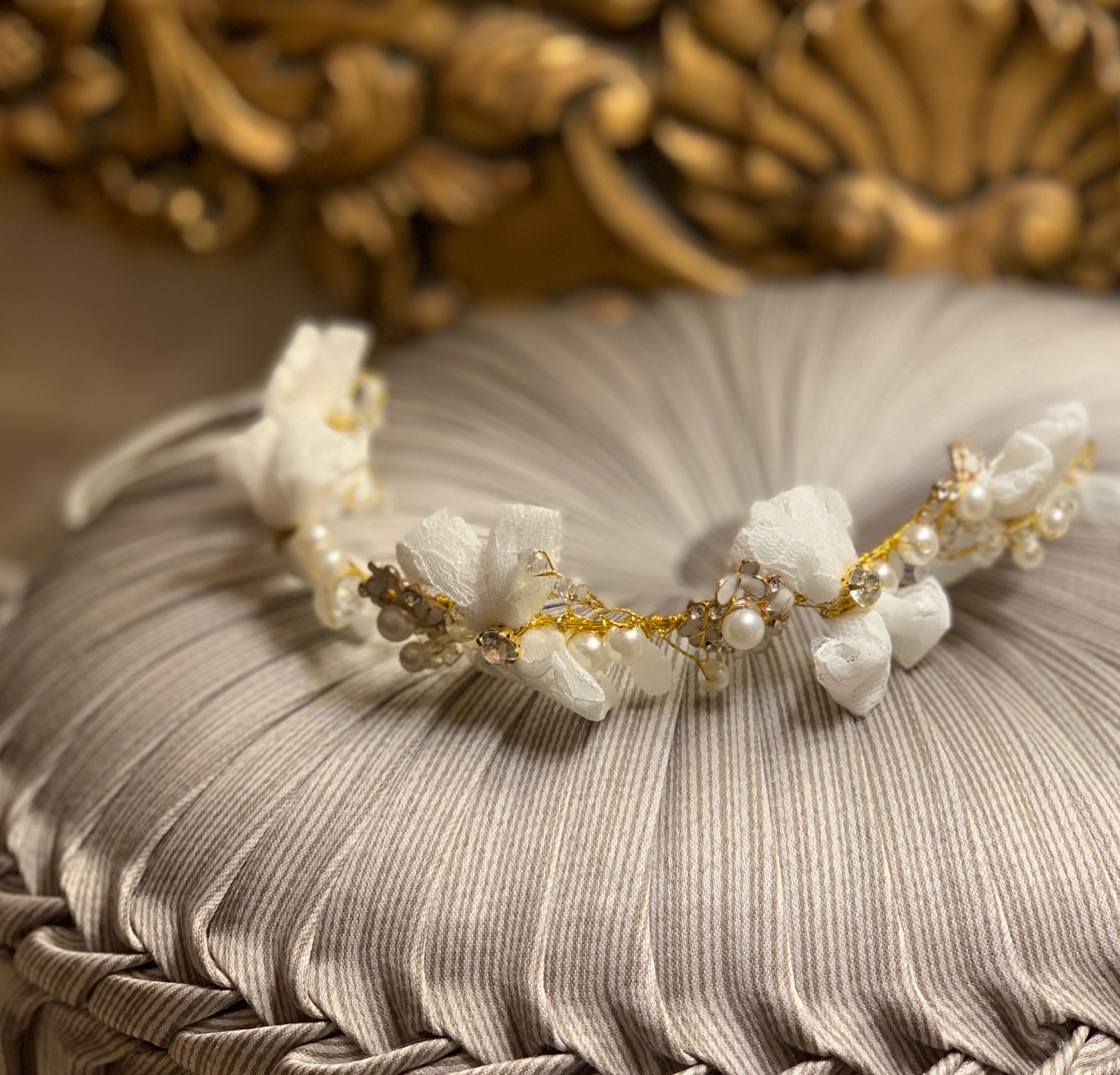 Gold and Ivory Lace Bow Hairband